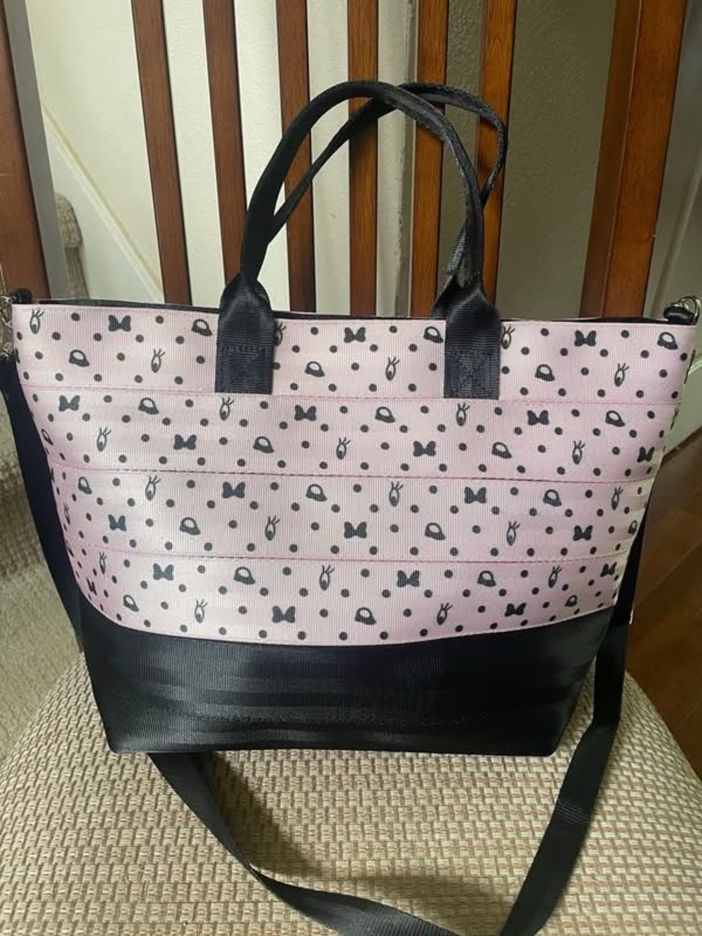 Harveys Disney Blushing Minnie Pink and Black Tote Bag with Black Accents
